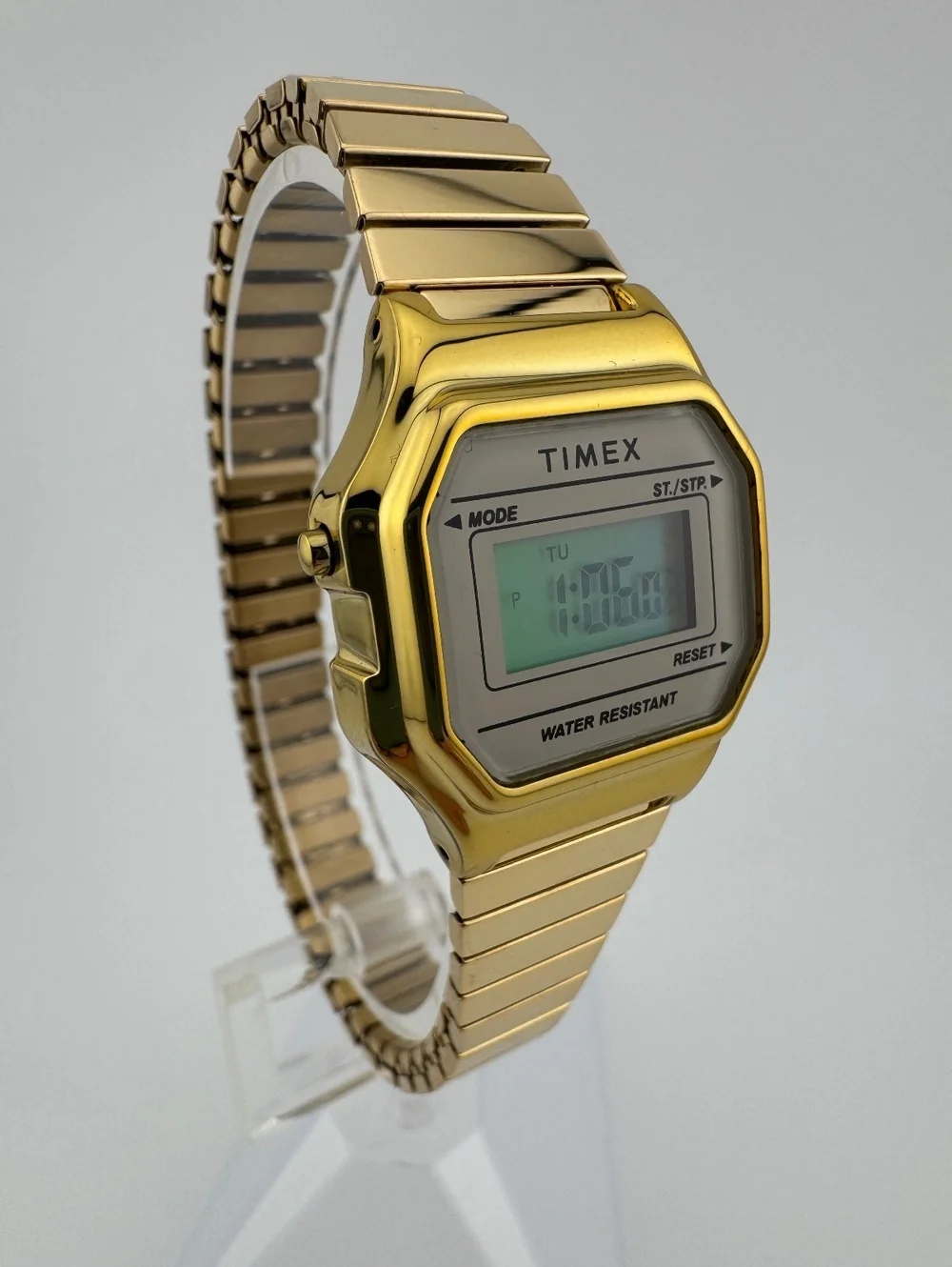 Gold Digital Watch for Women Vintage Style Stainless Steel Bracelet Alarm